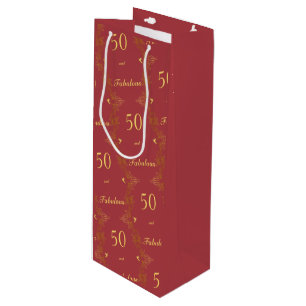 Sac Cadeau Pour Bouteille Or Moderne Rouge Or 50 Anniversaire Fabuleux