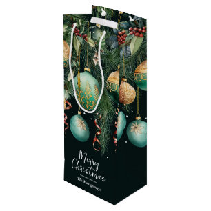 Sac Cadeau Pour Bouteille Ornements de Noël chic or et vert pour sapin de No