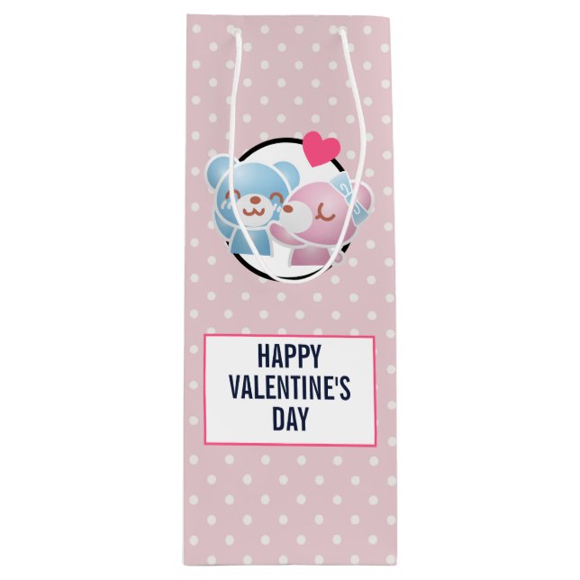 Sac Cadeau Pour Bouteille Ours KIssing sur Cute Pois et Kawaii (Devant)