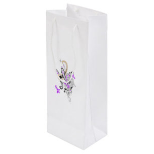 Sac Cadeau Pour Bouteille Paisley Floral Motif - Boho Blanc Violet Orange