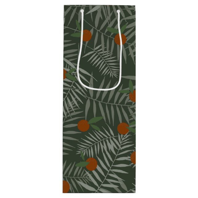 Sac Cadeau Pour Bouteille Palm Feuilles & Oranges (Devant)