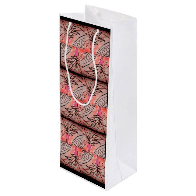 Sac Cadeau Pour Bouteille Palme rose (Dos Angle)
