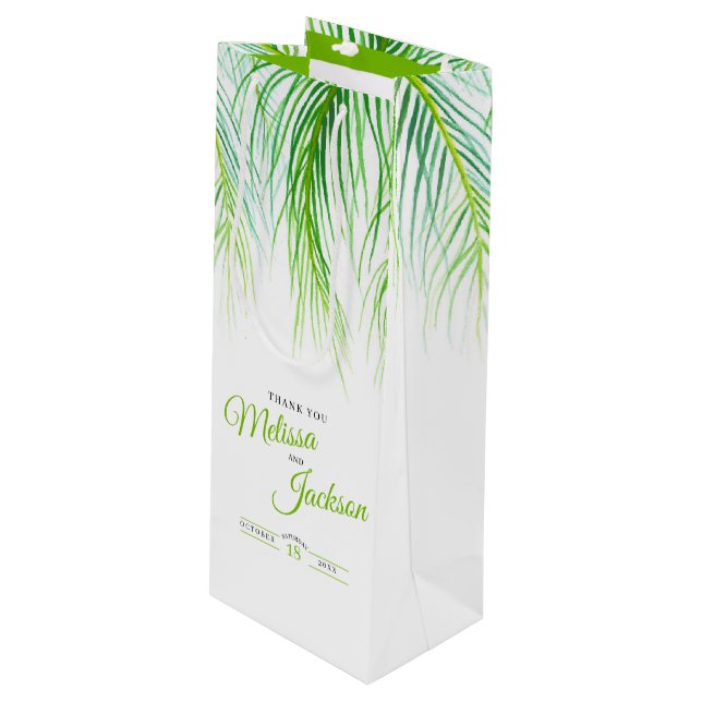 Sac Cadeau Pour Bouteille Palmier tropical grâce au vert et au blanc luxuria (Devant Angle)