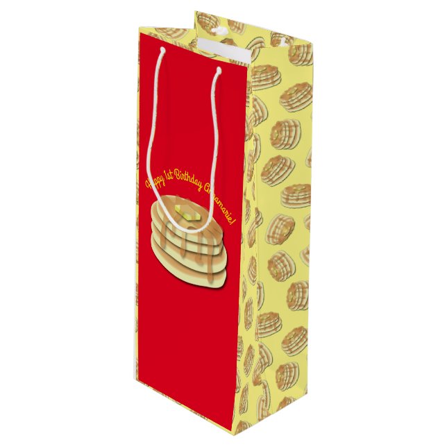 Sac Cadeau Pour Bouteille Pancake Anniversaire Fête Flapjack Cute Enfants (Devant Angle)