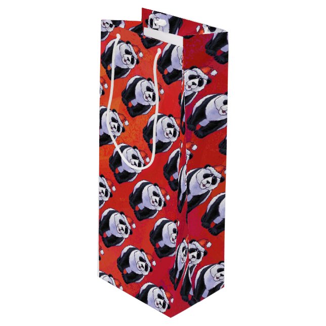 Sac Cadeau Pour Bouteille Panda Ours Noël Rouge (Devant Angle)
