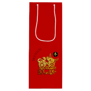 Sac Cadeau Pour Bouteille Papier rouge ocre coupé Nouvel an chinois 2021 WG