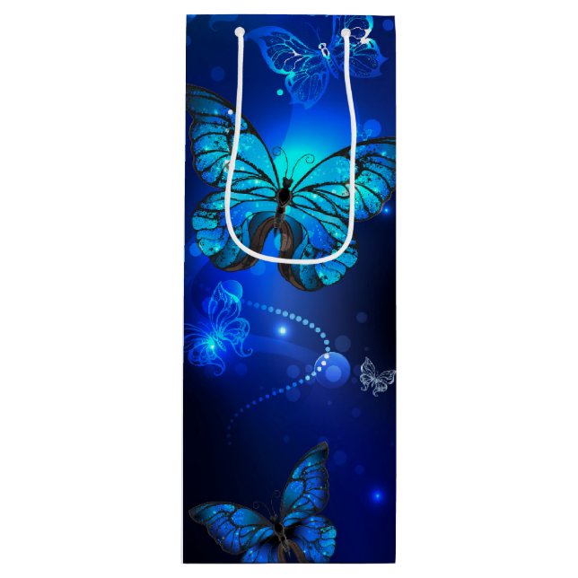 Sac Cadeau Pour Bouteille Papillon Morpho sur fond sombre (Devant)