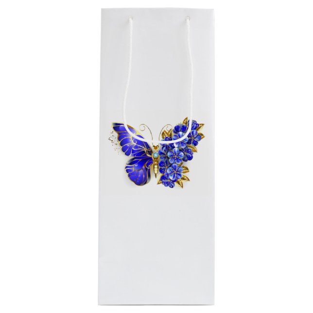 Sac Cadeau Pour Bouteille Papillon Saphir Fleur (Devant)