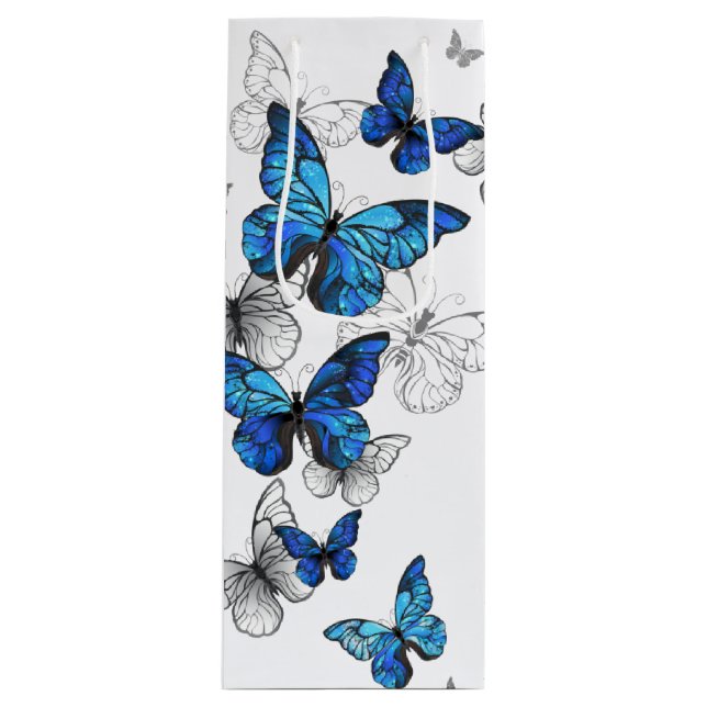 Sac Cadeau Pour Bouteille Papillons volants bleus Morpho (Devant)