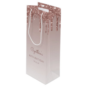 Sac Cadeau Pour Bouteille Parties scintillant Drip 60e anniversaire Rose or