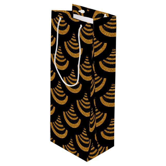 Sac Cadeau Pour Bouteille Parties scintillant Faux Black & Gold | Art déco (Devant Angle)