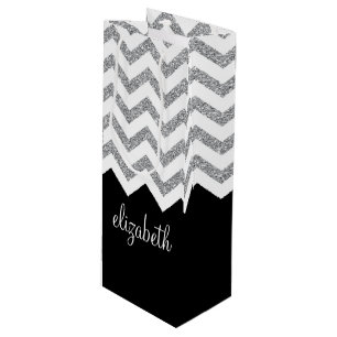 Sac Cadeau Pour Bouteille Parties scintillant noire et argent Imprimer Chevr