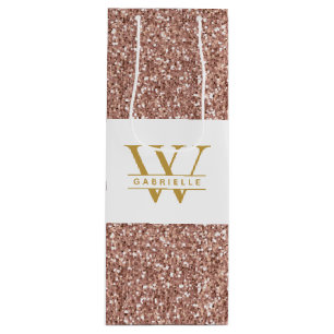Sac Cadeau Pour Bouteille Parties scintillant rose Rose Gold Initiale et nom