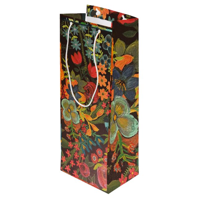 Sac Cadeau Pour Bouteille Peinture acrylique boho design floral (Dos Angle)