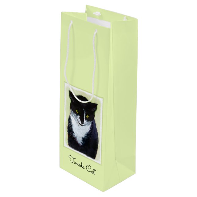 Sac Cadeau Pour Bouteille Peinture de chat Tuxedo - Cute Original Cat Art (Devant Angle)