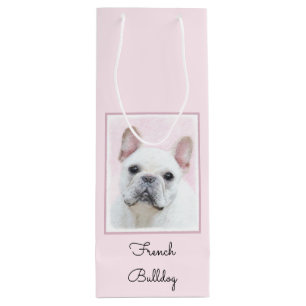 Sac Cadeau Pour Bouteille Peinture française de Bulldog (Crème/Blanc)