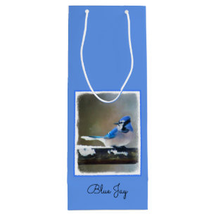 Sac Cadeau Pour Bouteille Peinture Jay Bleu - Art Oiseau Original