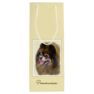 Sac Cadeau Pour Bouteille Peinture Poméranienne Noir et Tan Art Chien origi