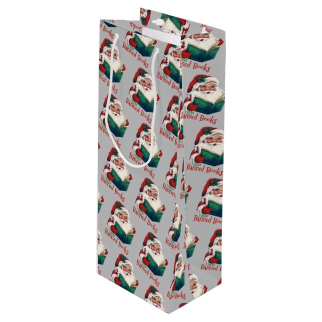 Sac Cadeau Pour Bouteille Père Noël Lit Les Livres Interdits (Devant Angle)