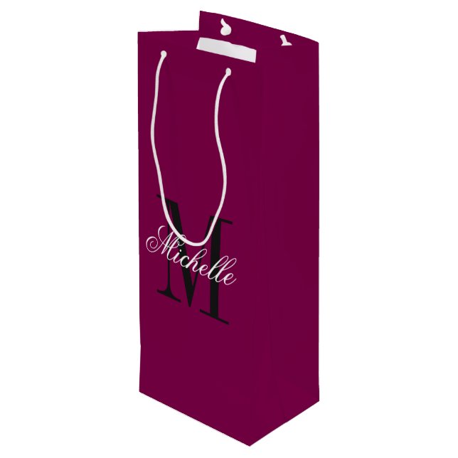 Sac Cadeau Pour Bouteille Personalized monogram burgundy red custom (Dos Angle)