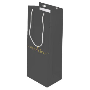 Sac Cadeau Pour Bouteille Personnalisé Moderne Féminin Chic Or Script Gris