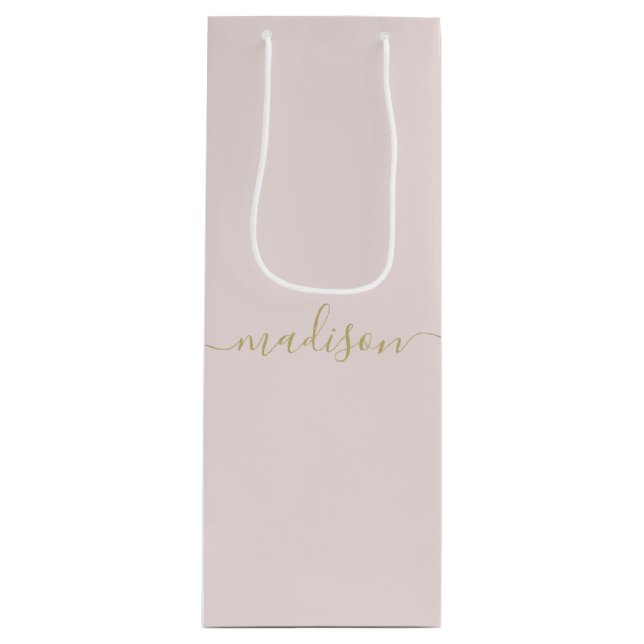 Sac Cadeau Pour Bouteille Personnalisé Moderne Fille Gold Script Blush Rose (Devant)