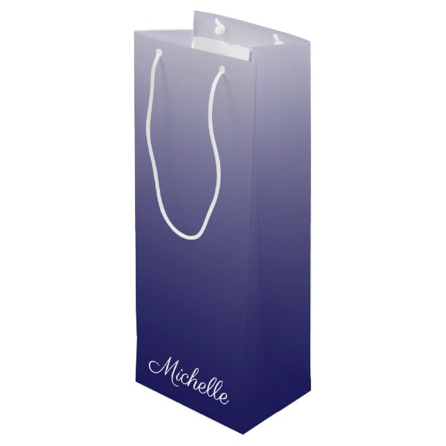 Sac Cadeau Pour Bouteille Personnalized gradient ombre navy blue (Dos Angle)