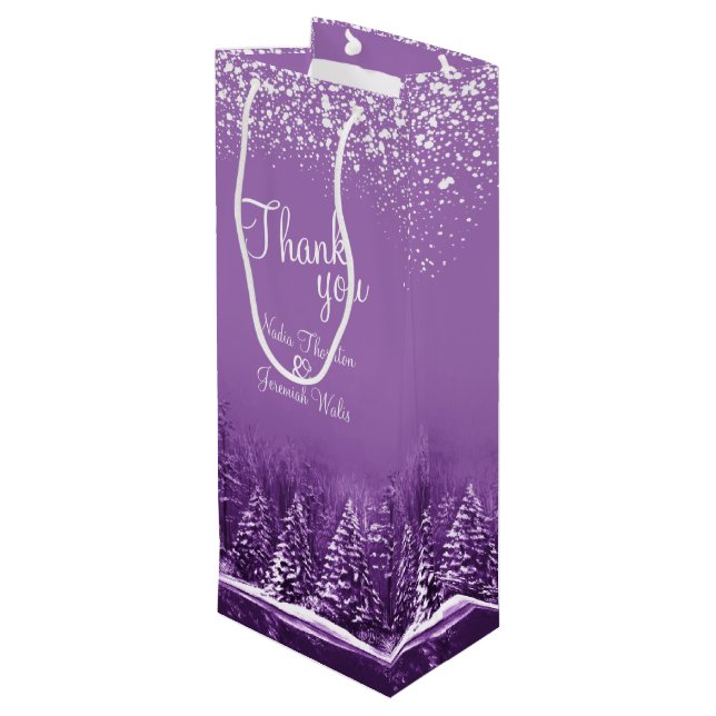 Sac Cadeau Pour Bouteille Pins d'hiver mariages violet art merci (Dos Angle)