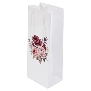 Sac Cadeau Pour Bouteille Pivoine Élégante Rose Bourgogne Aquarelle Florale