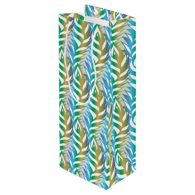 Sac Cadeau Pour Bouteille Plage turquoise motif en plume amusante. (Dos Angle)