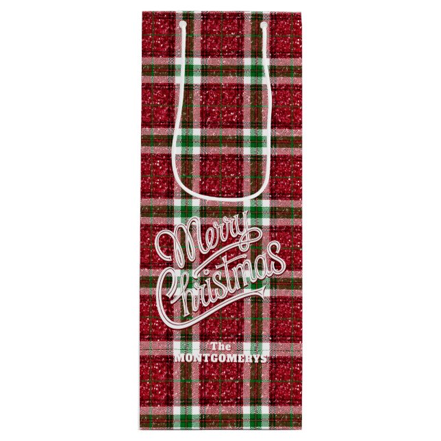 Sac Cadeau Pour Bouteille Plaid de Noël scintillant  (Devant)