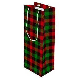 Sac Cadeau Pour Bouteille Plaid vert et rouge