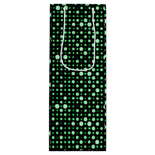 Sac Cadeau Pour Bouteille Point Polka 02.Vert. BG noir (Devant)