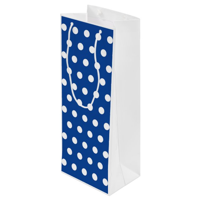 Sac Cadeau Pour Bouteille Point Polka blanc sur Arrière - plan bleu (Dos Angle)