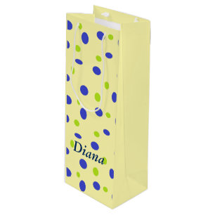 Sac Cadeau Pour Bouteille Points verts et bleus sur le jaune