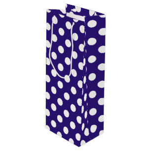 Sac Cadeau Pour Bouteille Pois blancs sur bleu foncé