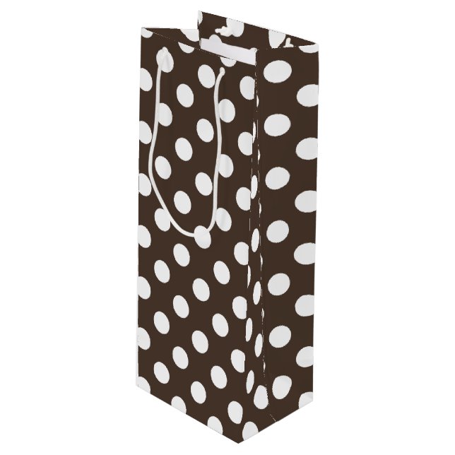 Sac Cadeau Pour Bouteille Pois blancs sur brun (Devant Angle)