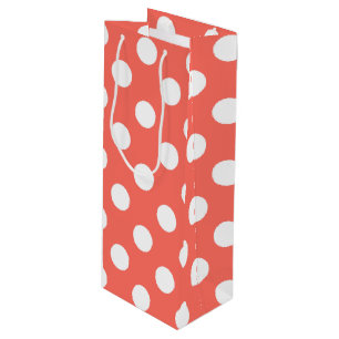 Sac Cadeau Pour Bouteille Pois blancs sur corail vivant