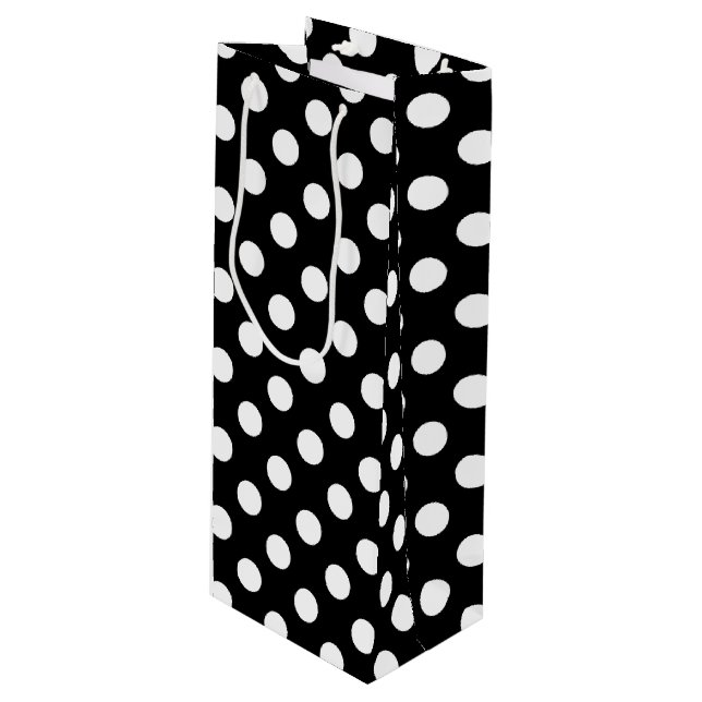 Sac Cadeau Pour Bouteille Pois blancs sur noir (Devant Angle)