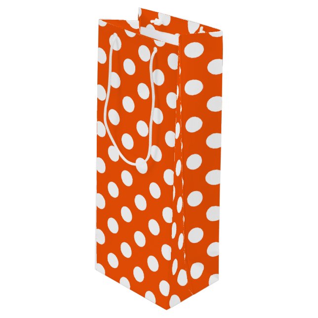 Sac Cadeau Pour Bouteille Pois blancs sur orange (Devant Angle)
