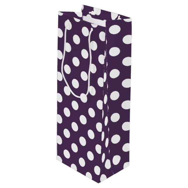 Sac Cadeau Pour Bouteille Pois blancs sur prune violette (Devant Angle)