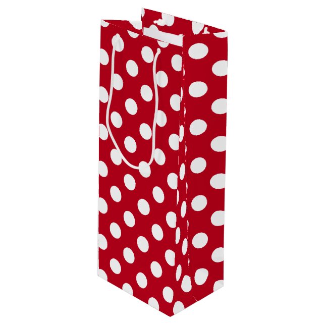 Sac Cadeau Pour Bouteille Pois blancs sur rouge (Devant Angle)