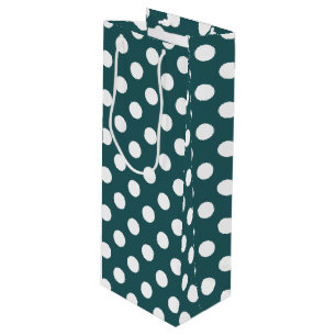Sac Cadeau Pour Bouteille Pois blancs sur turquoise