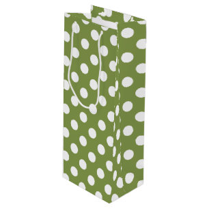 Sac Cadeau Pour Bouteille Pois blancs sur vert olive
