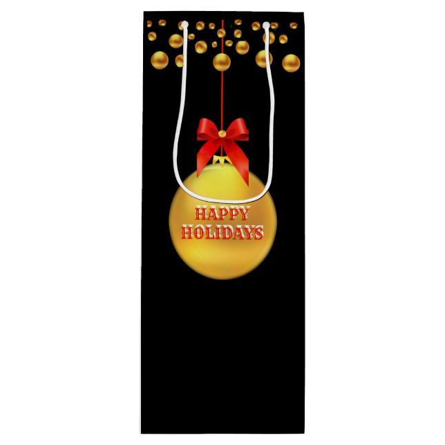 Sac Cadeau Pour Bouteille Pois d'or de Noël (Devant)