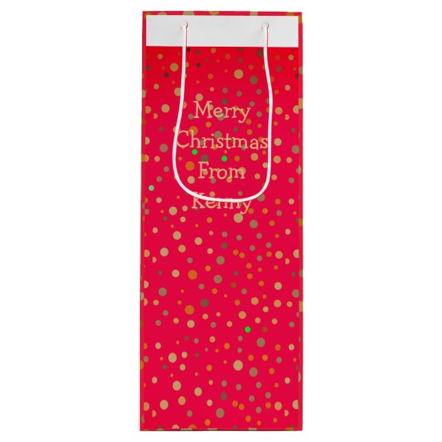 Sac Cadeau Pour Bouteille Pois d'or sur Red Modern Texte tendance (Devant)