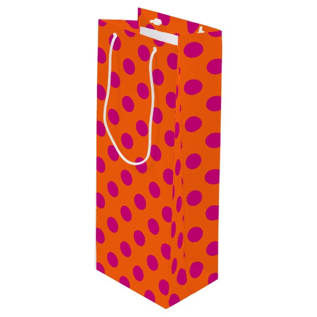 Sac Cadeau Pour Bouteille Pois Fuchsia orange (Devant Angle)