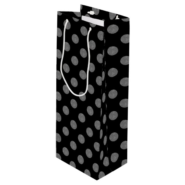 Sac Cadeau Pour Bouteille Pois gris et noir (Devant Angle)