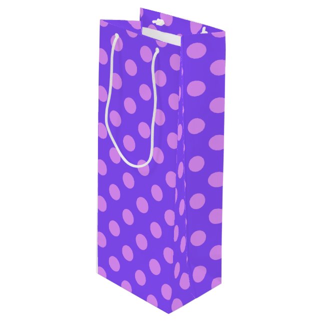 Sac Cadeau Pour Bouteille Pois Lilac sur periwinkle (Devant Angle)