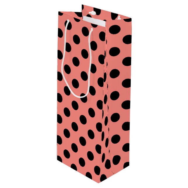 Sac Cadeau Pour Bouteille Pois noirs à la pêche (Devant Angle)